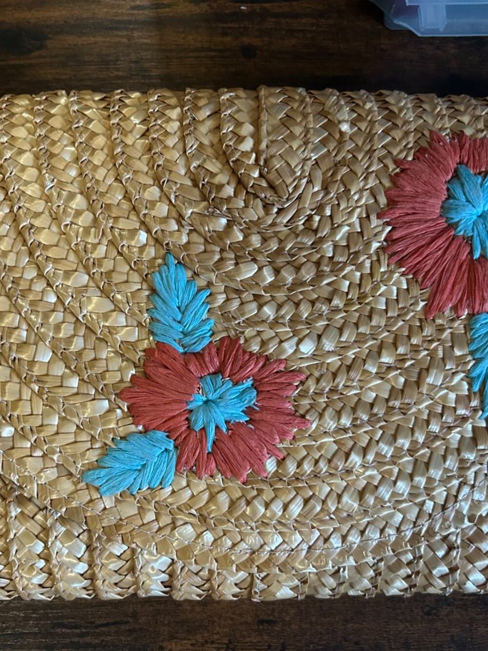 Woven Straw Clutch Purse Raffia Floral Embroidered Boho Summer Bag